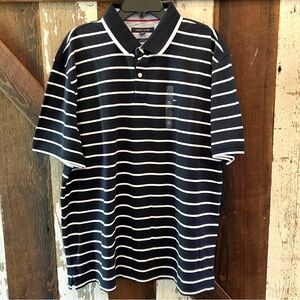 Tommy Hilfiger Blue and White Polo Shirt Classic Stripes XL Short Sleeve